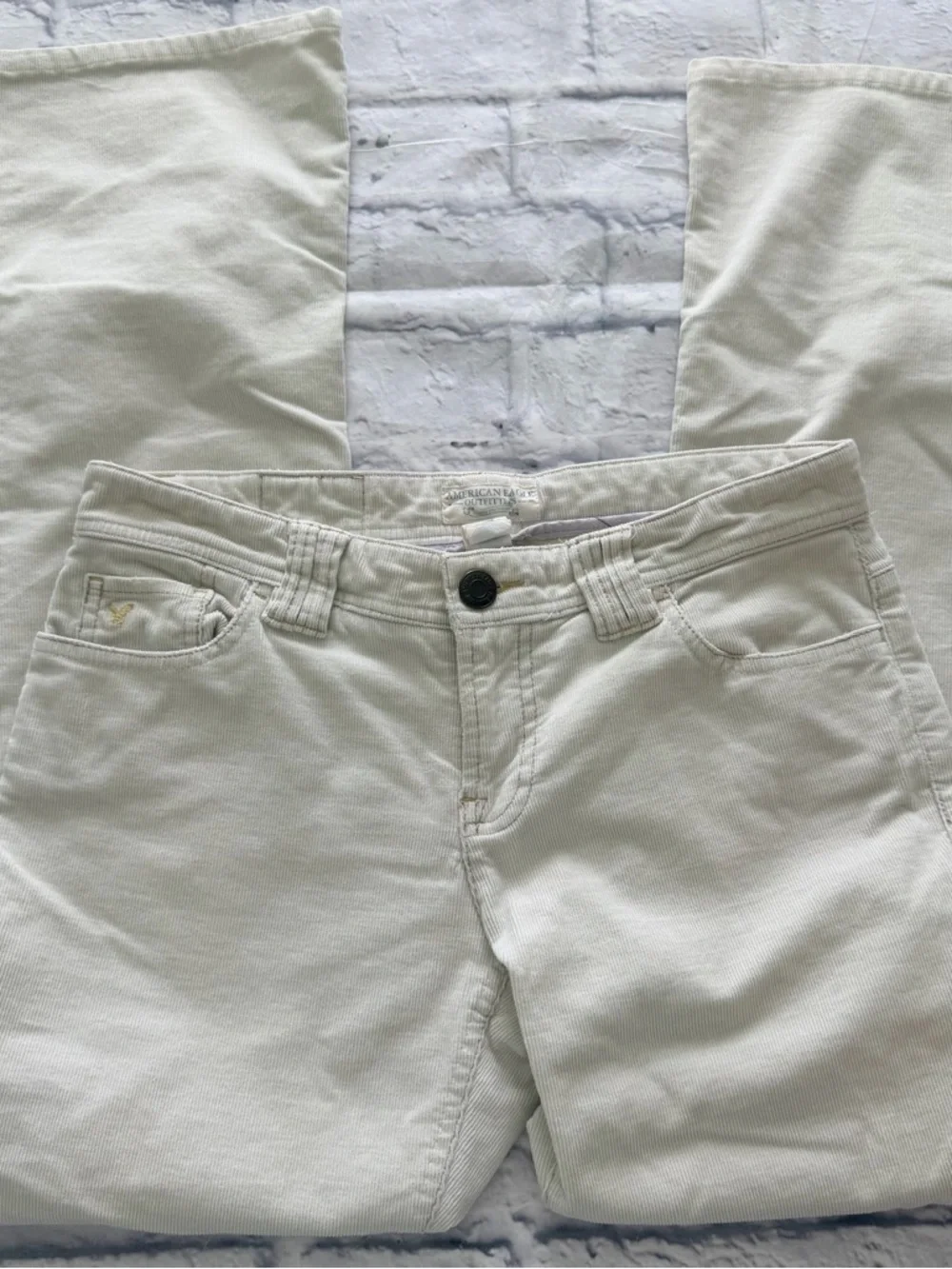 American Eagle Y2K Pants 4 | Low Rise Cream Corduroy Flare